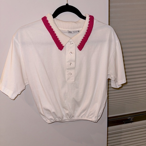 Zara white top with knit detailing on collar. - Picture 4 of 6